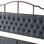 King-size Dark Grey Velvet Upholstered Platform Bed Frame with Headboard and Footboard