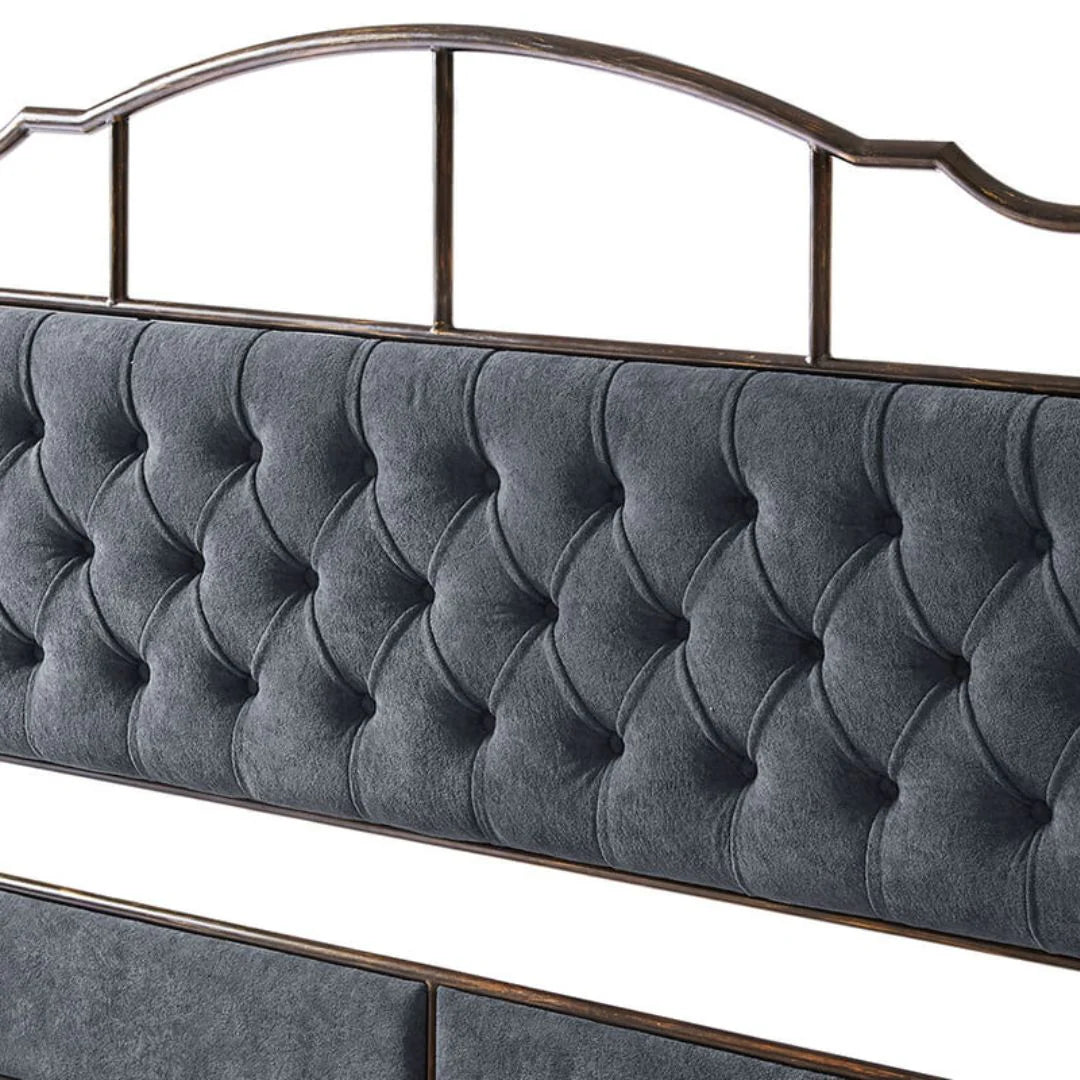 King-size Dark Grey Velvet Upholstered Platform Bed Frame with Headboard and Footboard