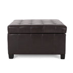 Tufted Storage Ottoman in Dark Brown PU Leather - Elirian