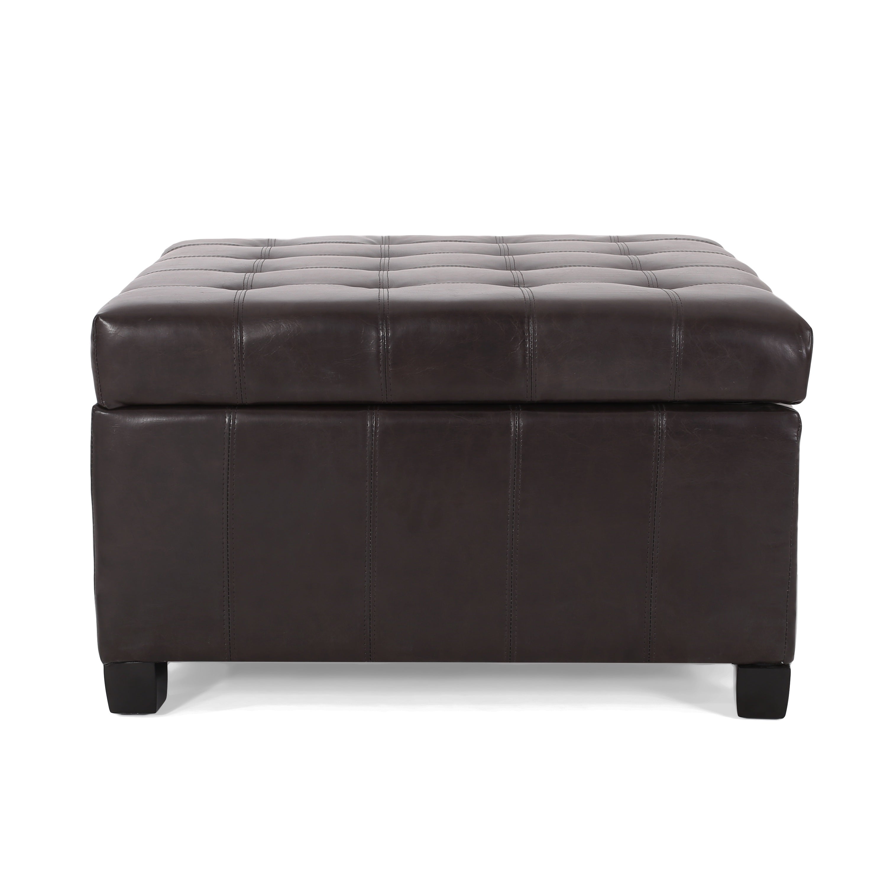 Tufted Storage Ottoman in Dark Brown PU Leather - Elirian