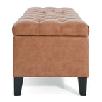 Cognac Brown Button Tufted Storage Ottoman in Faux Leather - Elirian