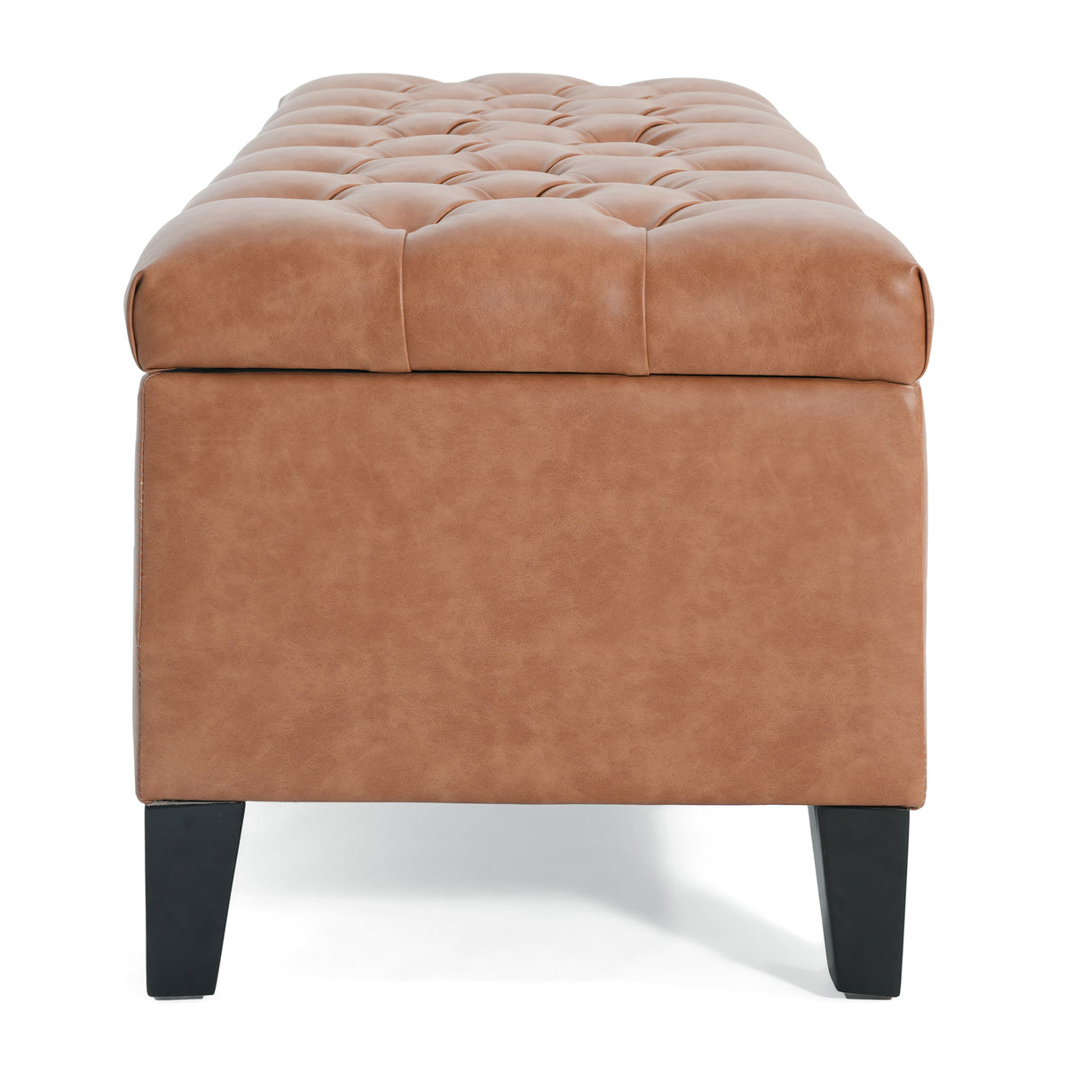 Cognac Brown Button Tufted Storage Ottoman in Faux Leather - Elirian