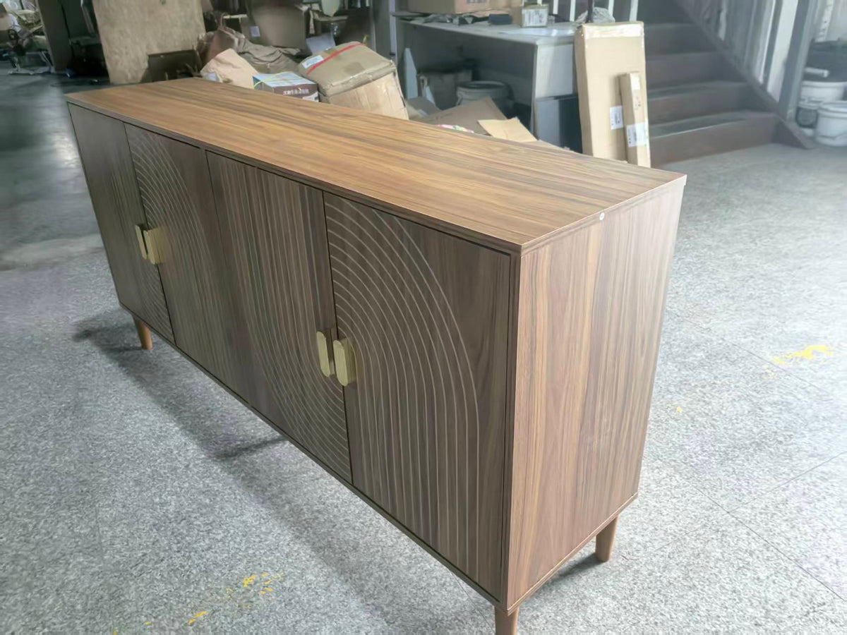 62.6-Inch Walnut Sideboard with Grooved 4-Door Storage - Elirian