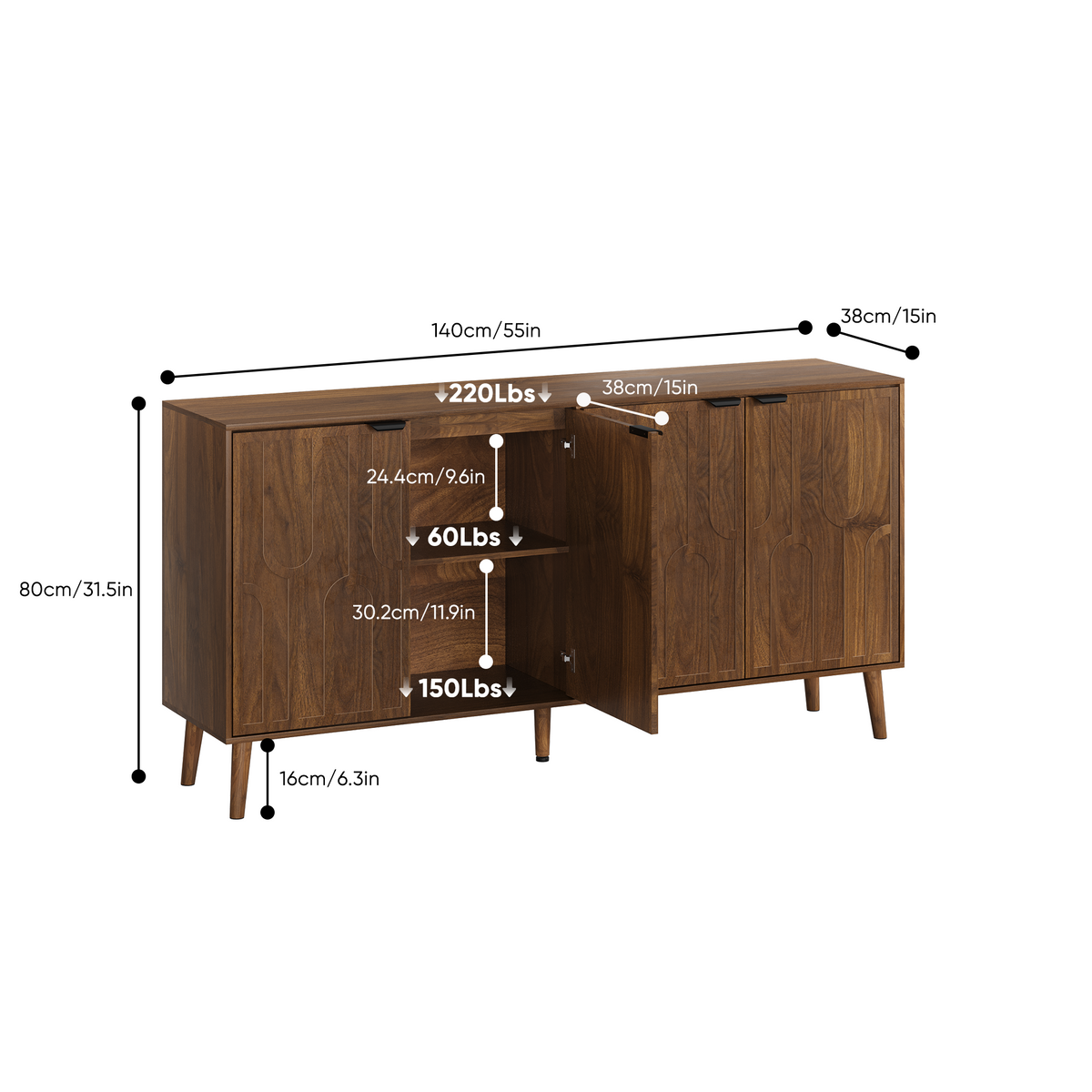 Walnut Mid-Century Sideboard with Paperclip Doors - Elirian