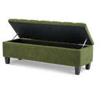 Green Bouclé Storage Ottoman Bench with Rubber Wood Legs - Elirian