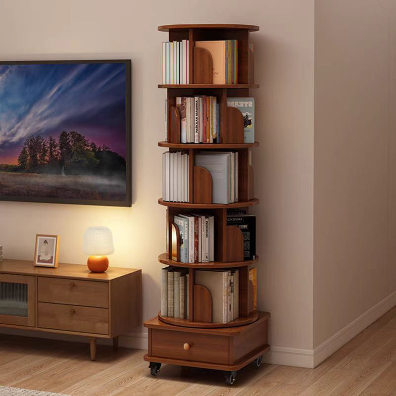 Rotating Corner Bookshelf, 6-Tier Walnut Brown Spinning Bookcase - Elirian