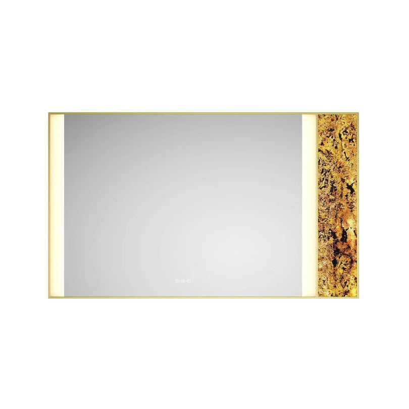 Wall-Mount Gold LED Vanity Mirror with Natural Stone Detail