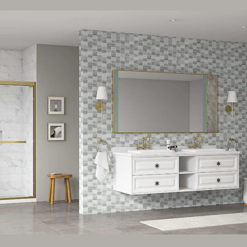 Wall-Mount Gold LED Vanity Mirror with Natural Stone Detail