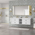 Wall-Mount Gold LED Vanity Mirror with Natural Stone Detail