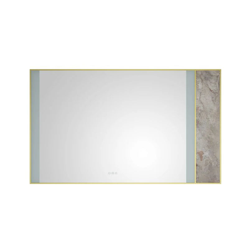 Wall-Mount Gold LED Vanity Mirror with Natural Stone Detail