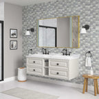 Wall-Mount Gold LED Vanity Mirror with Natural Stone Detail