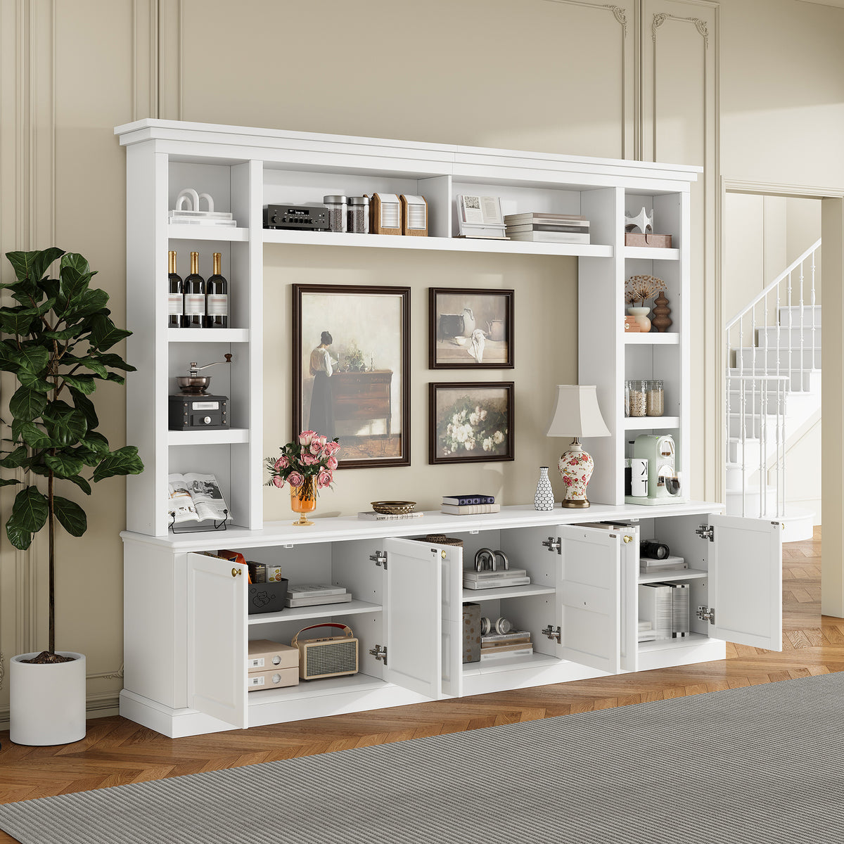 White Modern TV Stand with Bookcase for TVs up to 65 inch - Elirian