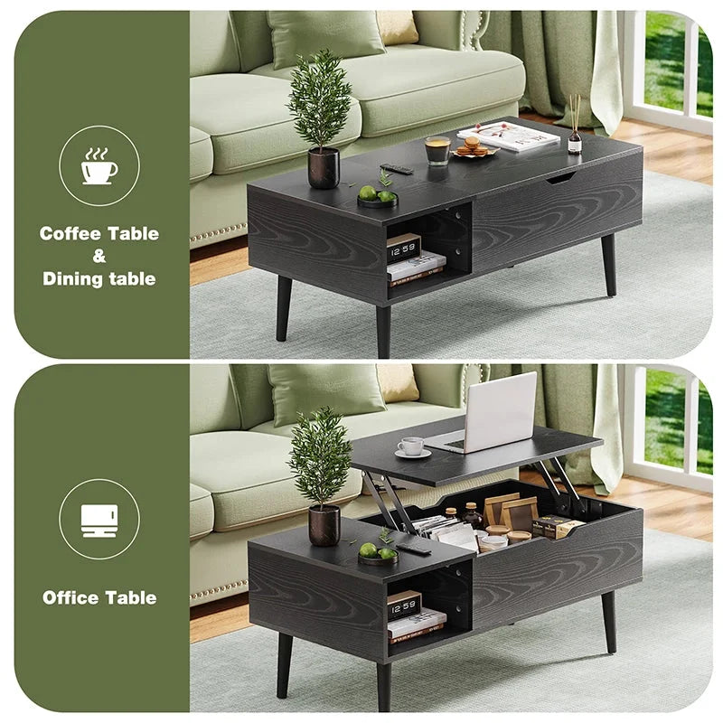 Black Lift Top Coffee Table with Hidden Storage - Elirian