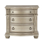Silver Marble Top Nightstand with 3 Drawers and Classic Carved Details