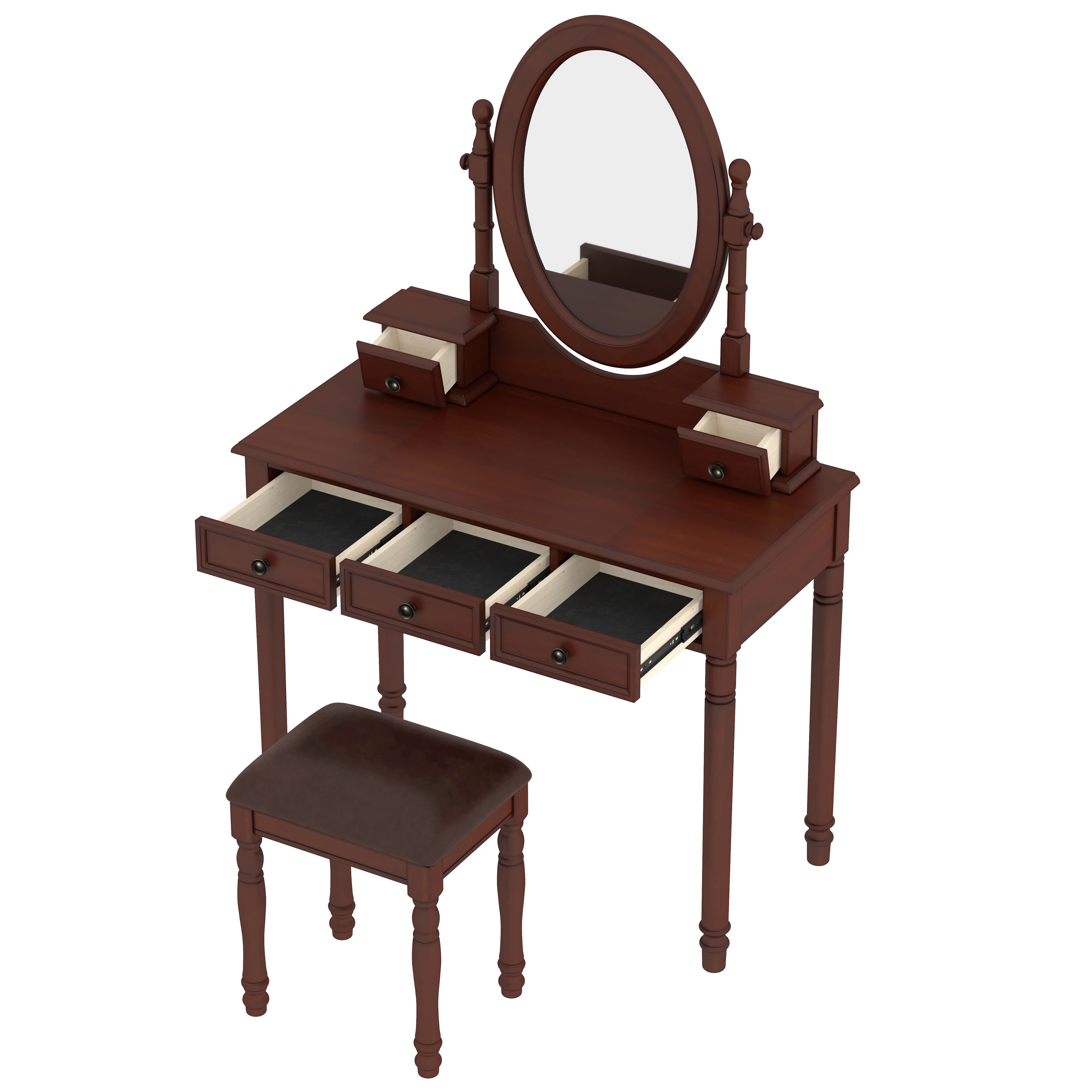Vintage Walnut Vanity Desk Set with Adjustable Mirror & Velvet-Lined Drawers - Elirian