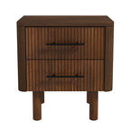Walnut Fluted Nightstand with Two Drawers and Cross-Bar Handles