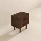 Walnut Fluted Nightstand with Two Drawers and Cross-Bar Handles