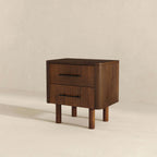 Walnut Fluted Nightstand with Two Drawers and Cross-Bar Handles