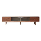 Solid Walnut TV Stand with Sliding Glass Doors &amp; 3 Drawers
