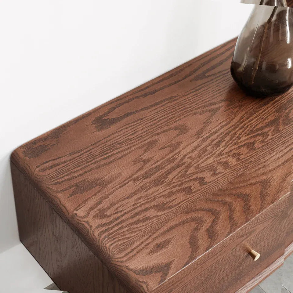 Solid Walnut TV Stand with Sliding Glass Doors &amp; 3 Drawers