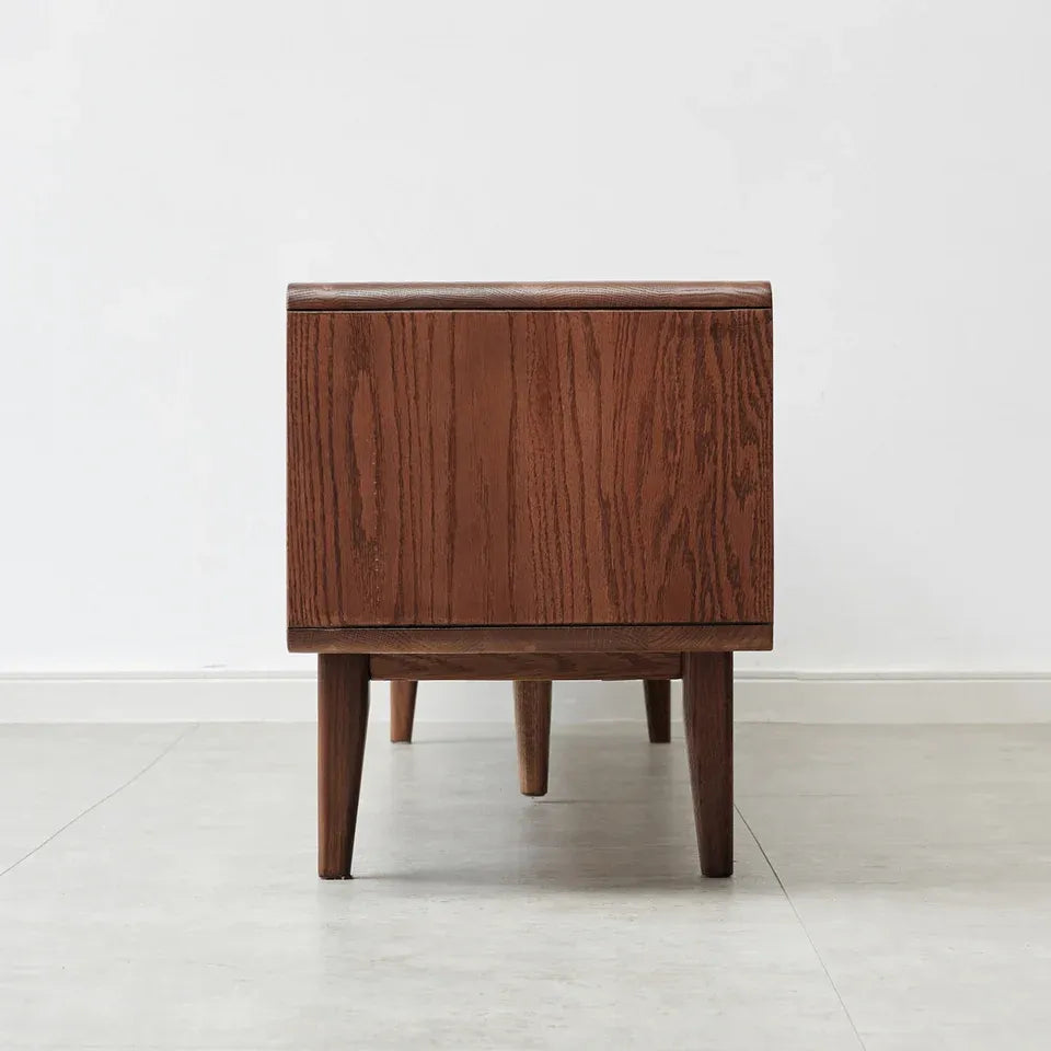 Solid Walnut TV Stand with Sliding Glass Doors &amp; 3 Drawers