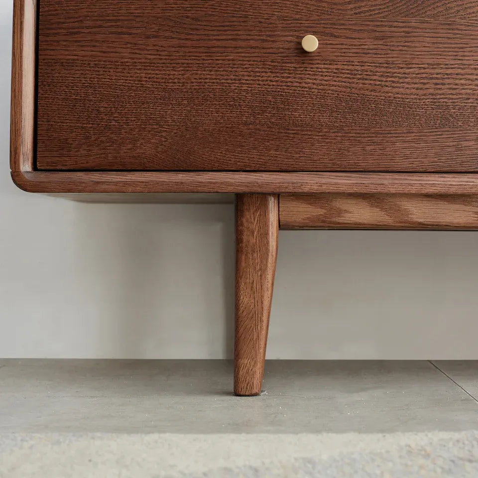 Solid Walnut TV Stand with Sliding Glass Doors &amp; 3 Drawers