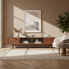 Solid Walnut TV Stand with Sliding Glass Doors &amp; 3 Drawers