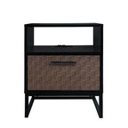 Black Brown Wood and Metal Nightstand with Built-In Power Socket