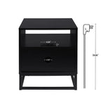 Black Brown Wood and Metal Nightstand with Built-In Power Socket