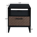 Black Brown Wood and Metal Nightstand with Built-In Power Socket