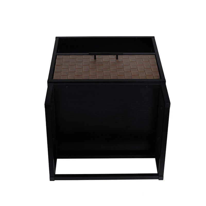 Black Brown Wood and Metal Nightstand with Built-In Power Socket