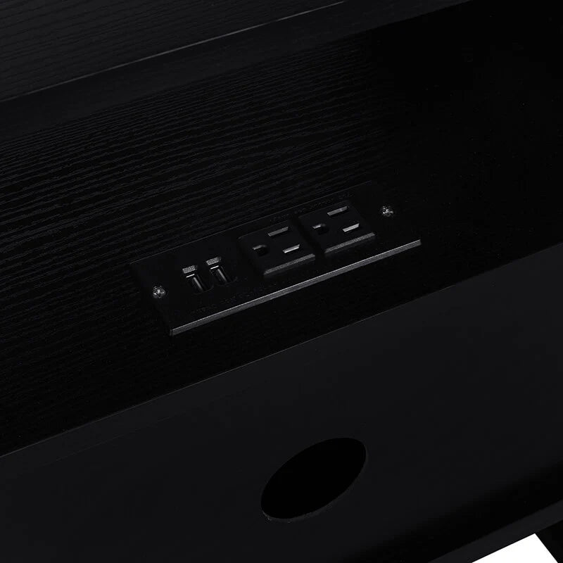 Black Brown Wood and Metal Nightstand with Built-In Power Socket