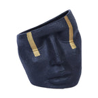 10.5" Blue Face Sculpture Ceramic Vase with Gold Accent