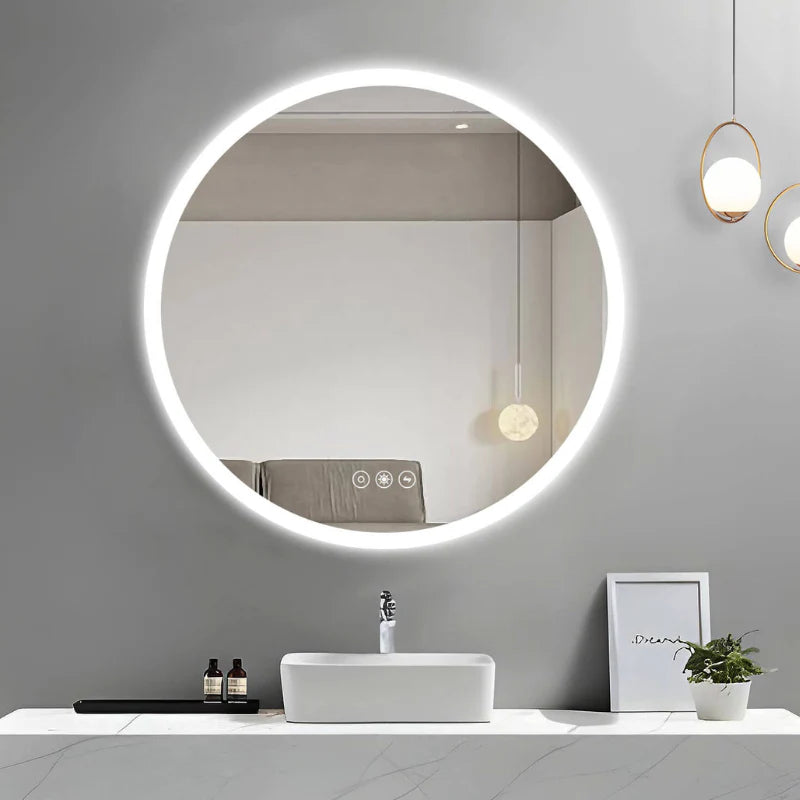 26" Round LED Acrylic Frame Dimmable Anti-Fog Bathroom Mirror