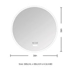26" Round LED Acrylic Frame Dimmable Anti-Fog Bathroom Mirror