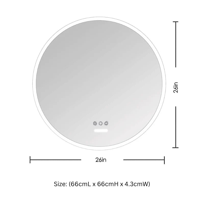 26" Round LED Acrylic Frame Dimmable Anti-Fog Bathroom Mirror