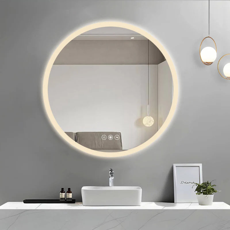 26" Round LED Acrylic Frame Dimmable Anti-Fog Bathroom Mirror