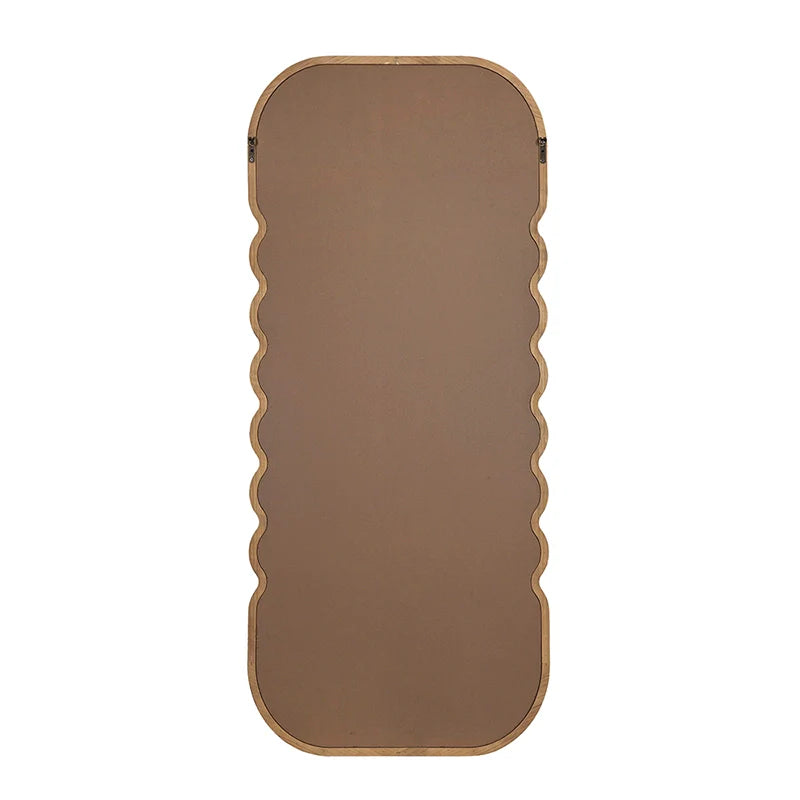 74" Brown Wood Wavy Full-Length Freestanding Floor Mirror