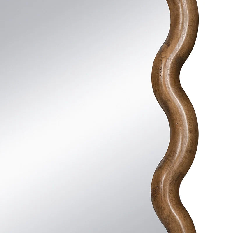74" Brown Wood Wavy Full-Length Freestanding Floor Mirror