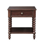 Morocco Brown Wood Nightstand with Turned Legs and Single Drawer