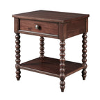 Morocco Brown Wood Nightstand with Turned Legs and Single Drawer