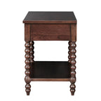 Morocco Brown Wood Nightstand with Turned Legs and Single Drawer