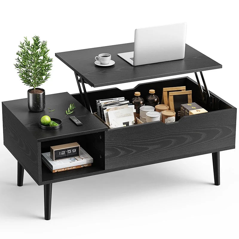Black Lift Top Coffee Table with Hidden Storage - Elirian
