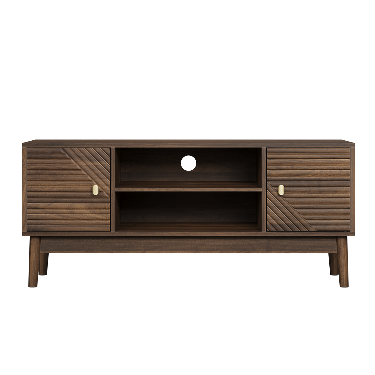 Mid-Century Walnut TV Stand with Grille Doors and Storage - Elirian
