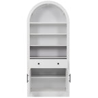 Arched White Bookshelf with Storage Cabinet and Adjustable Shelves - Elirian