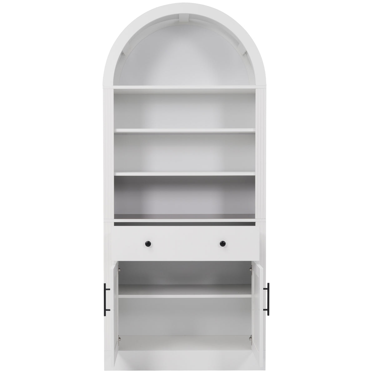 Arched White Bookshelf with Storage Cabinet and Adjustable Shelves - Elirian