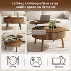 Walnut Round Lift-Top Coffee Table with Fluted Base - Elirian