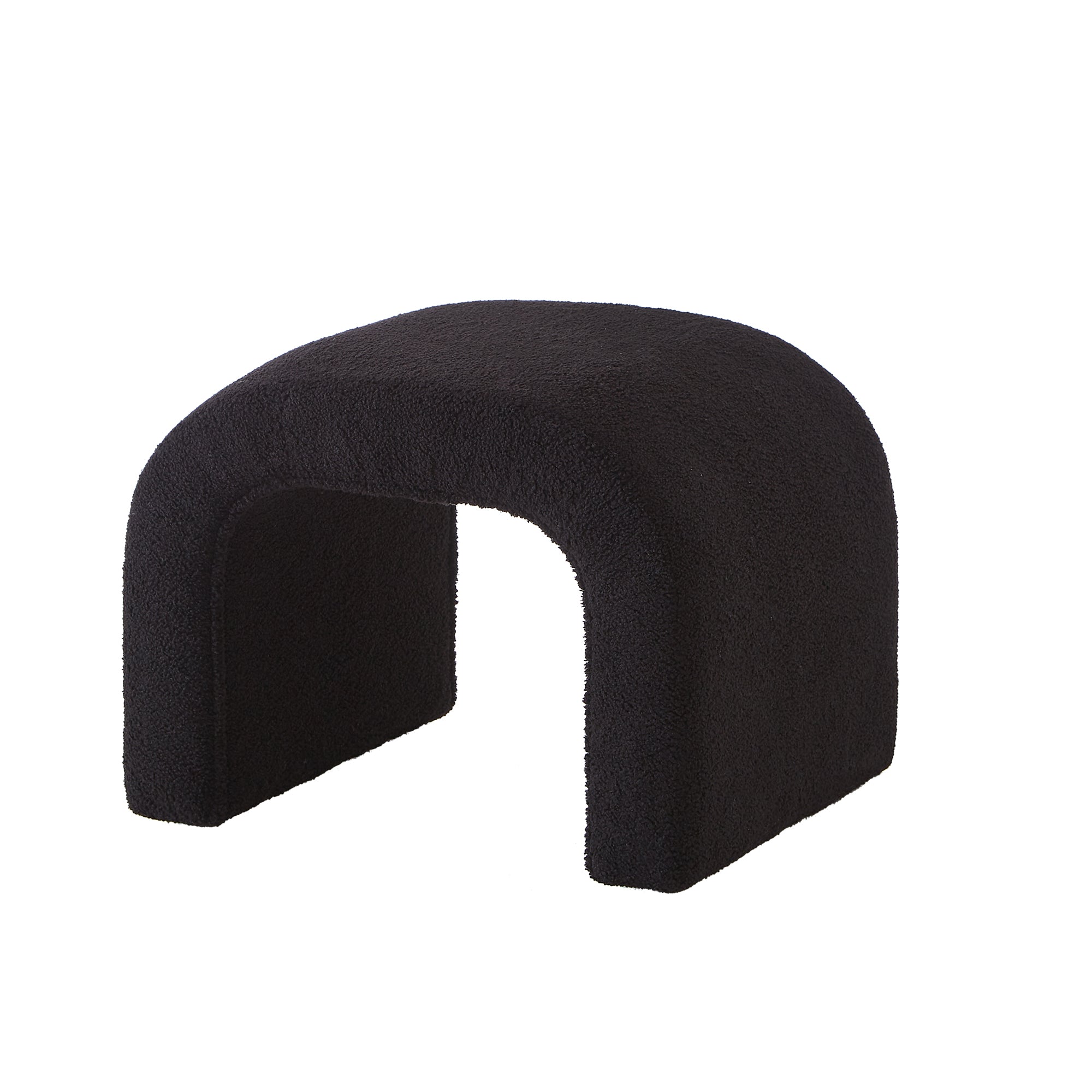 U-Shaped Teddy Ottoman Bench Set of 3, Black - Elirian