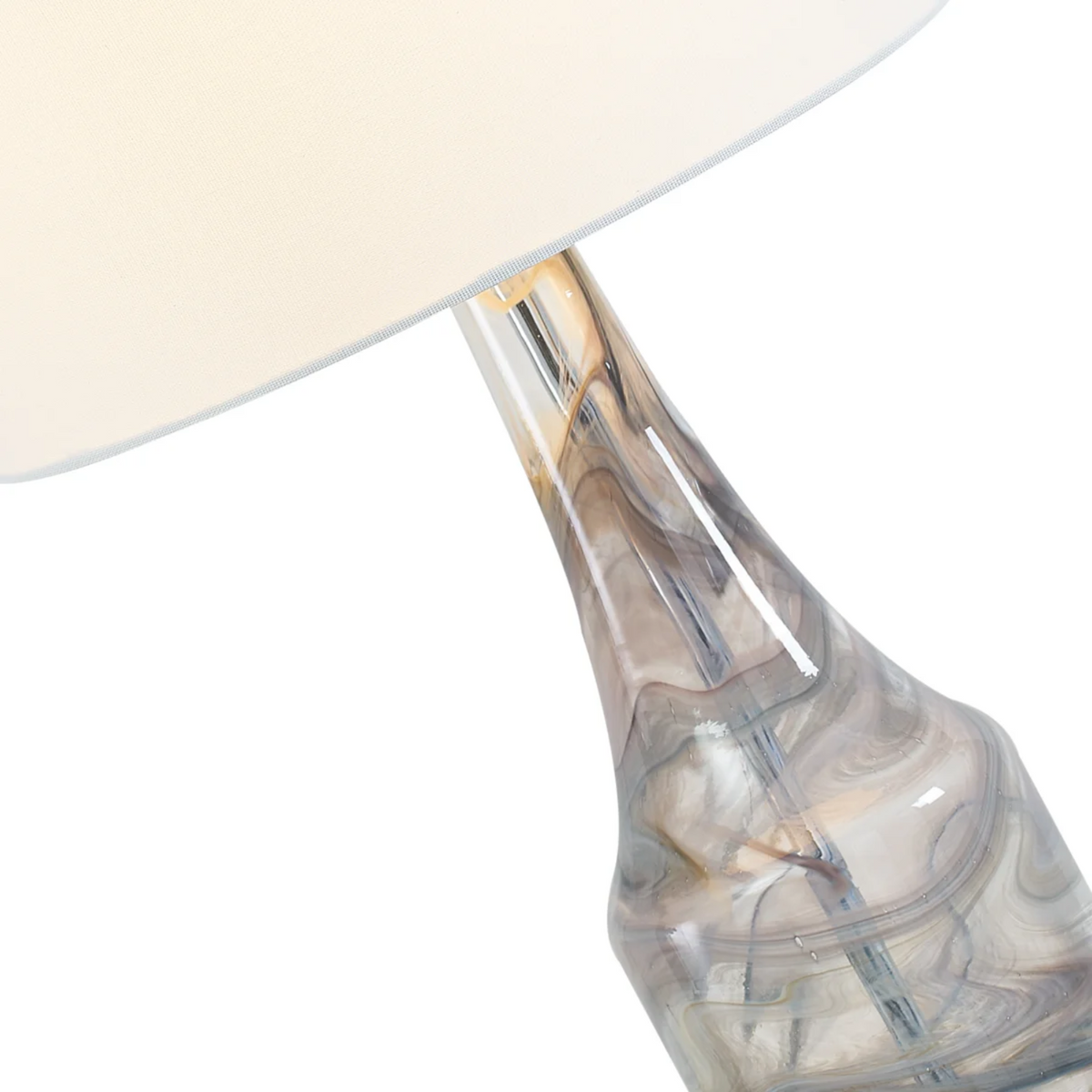 Grey Glass Table Lamp Set of 2 with Crystal Base and Linen Shade - Elirian
