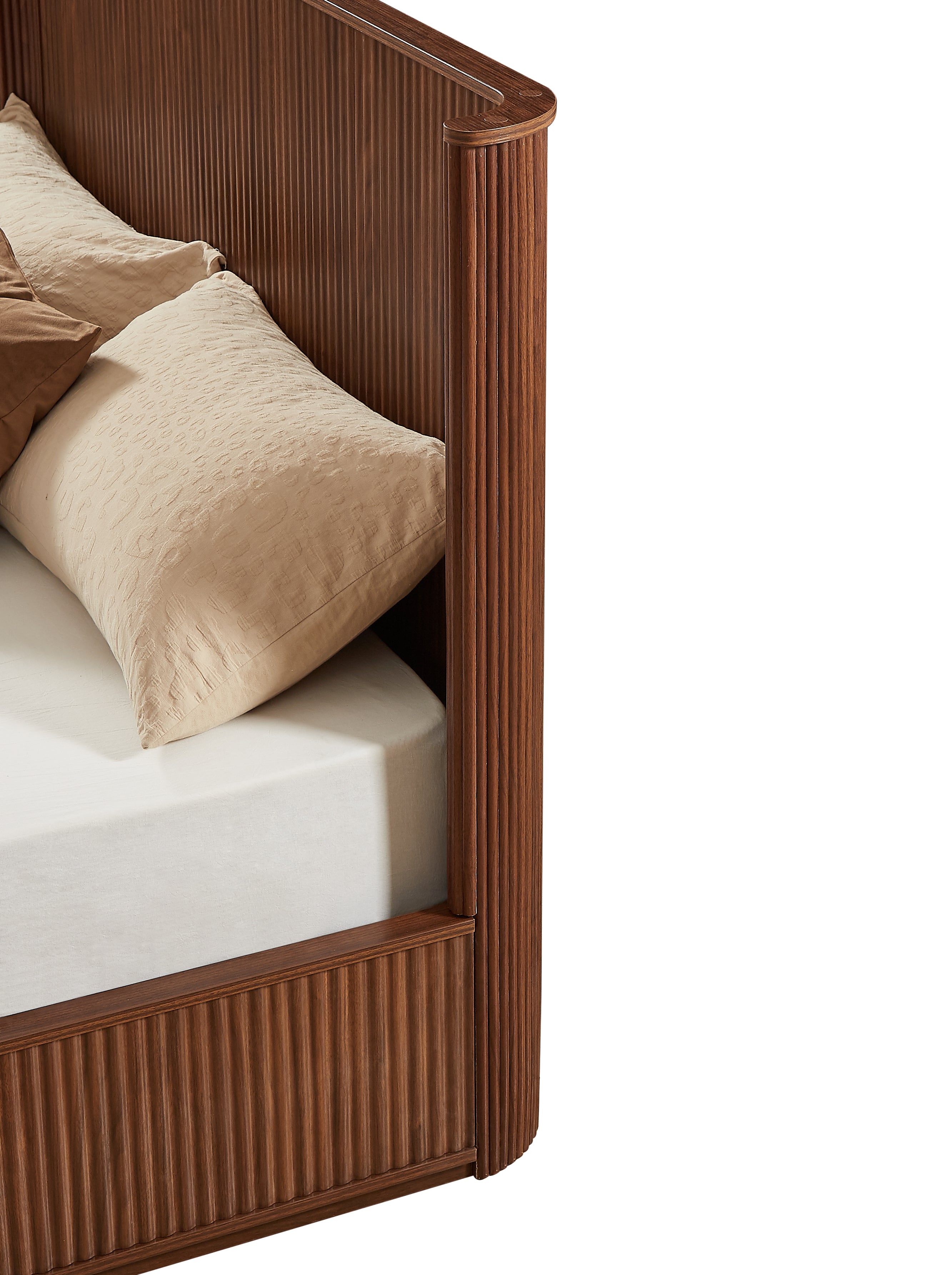 Fluted Walnut Wave Platform Bed Frame, Queen - Elirian